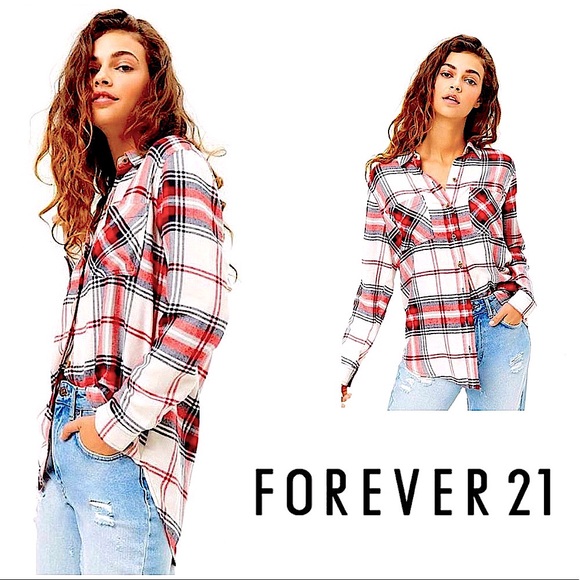 F-21 super soft red plaid button down top - New - Picture 1 of 15